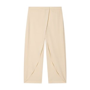 Pantalon asymétrique taille haute en crêpe, longueur mollet, couleur unie, style minimaliste, taille élastique, devant plat, pour femme, collection printemps - Product Image 1