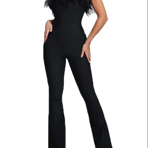 Jumpsuit kasual elegan baru Bodycon balutan tali atas renda Jumpsuit