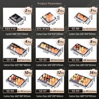 Barquette à sushi en plastique noir personnalisée, jetable, avec couvercle, pour emporter, emballage alimentaire pour supermarchés