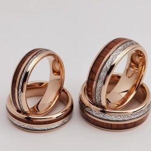 Bague de mode Poya en tungstène bombé de 6 mm et 8 mm, plaquée or rose, avec incrustation <span class=keywords><strong>imitation</strong></span> météorite et <span class=keywords><strong>bois</strong></span>, pour mariage, fiançailles ou cadeau - Product Image 3
