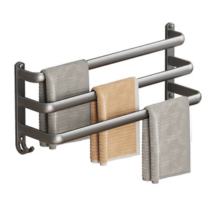 Porte-serviettes mural à 3 niveaux en aluminium spatial, étagère de rangement pour salle de bain - Product Image 5