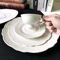 Assiette à dîner, tasse à café, soucoupe, assiette creuse, assiette à pâtes, assiette à dessert en céramique, style français, faite à la main, moderne et minimaliste, pour l'exportation