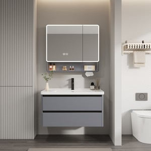 Conjunto de mueble de <span class=keywords><strong>baño</strong></span> con lavabo de cerámica integrado, mueble con espejo y lavabo a <span class=keywords><strong>precio</strong></span> competitivo, mueble de almacenamiento delgado para <span class=keywords><strong>baño</strong></span> - Product Image 4