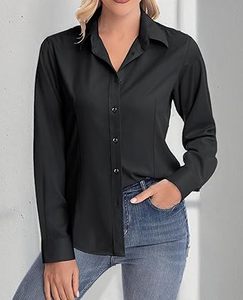 Camisas <span class=keywords><strong>de</strong></span> <span class=keywords><strong>Vestir</strong></span> <span class=keywords><strong>de</strong></span> Tela Ancha para Mujer, Manga Larga, con Botones, Sin Arrugas, Elásticas, Lisas, Casuales, para Oficina, Lavables - Product Image 5