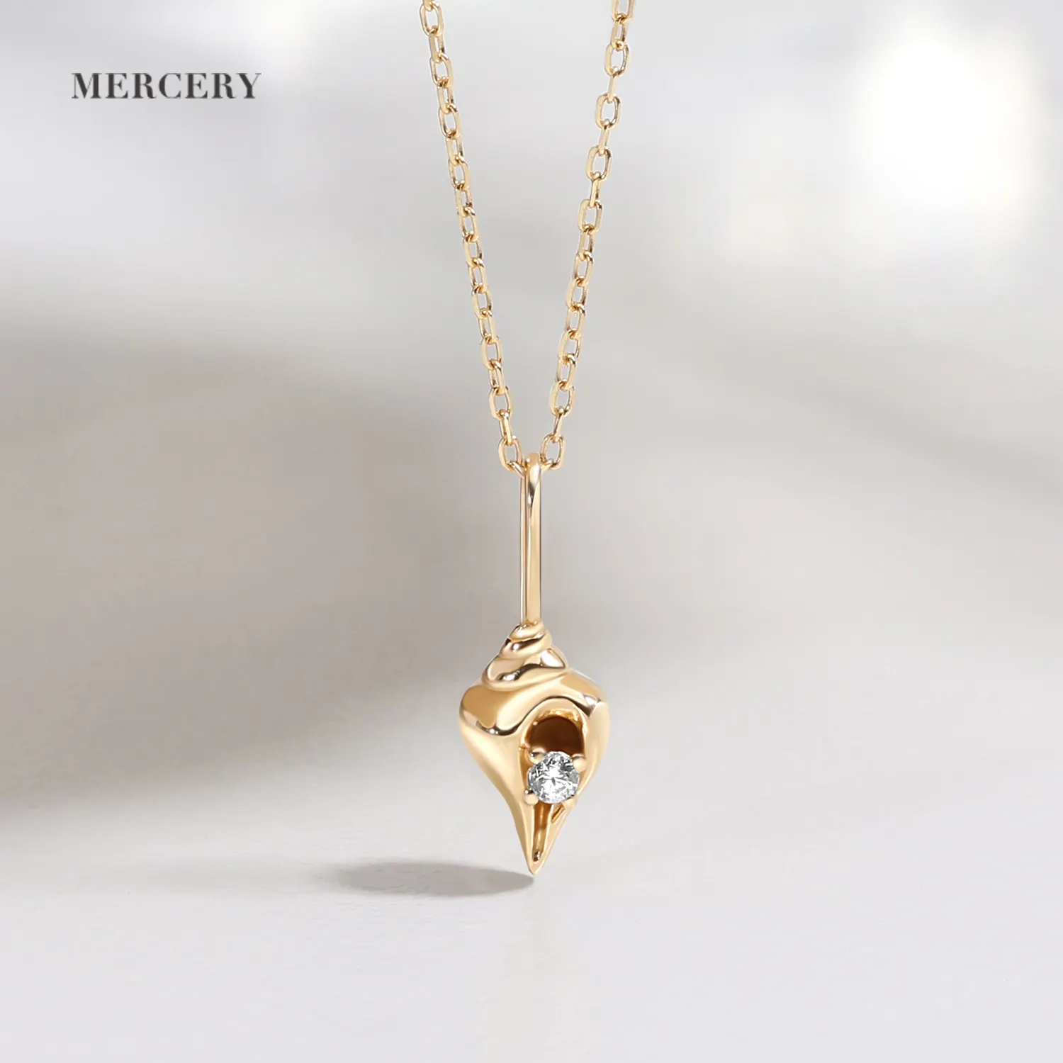 Mercery 14K Gold Jewelry Cute Personalized Summer Beach Conch Collar Necklet Free Logo Real Gold Diamond 14K Pendant Necklace