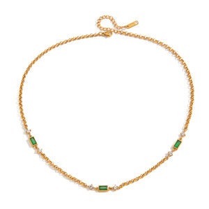 Collar de Moda con Cadenas, Aleación de Zinc, Geométrico, con Circonita Verde Engastada, Regalo Casual - Product Image 5