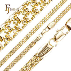 54100144 4mm + FJ Fallon perhiasan mode Bismarck tenun jangkar tiga Tautan rantai berlapis dalam 14K emas kuningan berbasis Split - Product Image 1