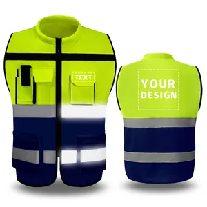 Wholesale Custom Hi Vis Reflective Vest Outdoor Safety Vest Construction Safety Vest With Pockets Sleeveless Reflective Clothing