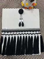 Tissu en dentelle à franges nouées noires pour ameublement, rideaux, bords de tapis, ruban de 25 m par rouleau, hauteur 20 cm