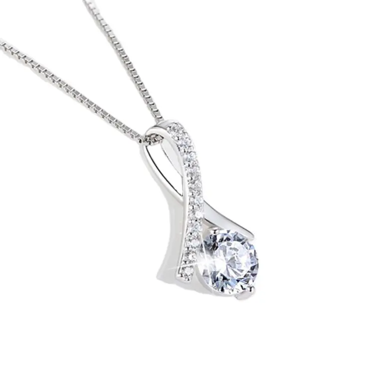 New Design 925 Sterling Silver Pendant Diamond Necklace Simple Fashion Clavicle Chain Silver Jewelry