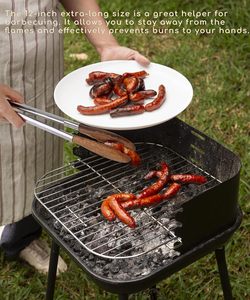 Eco-Friendly Creative Stainless Steel Wooden Black Walnut Olive Solid <b>BBQ</b> Salad Meat Garlic Fry Food Tongs With a Buckle - Product Image 5