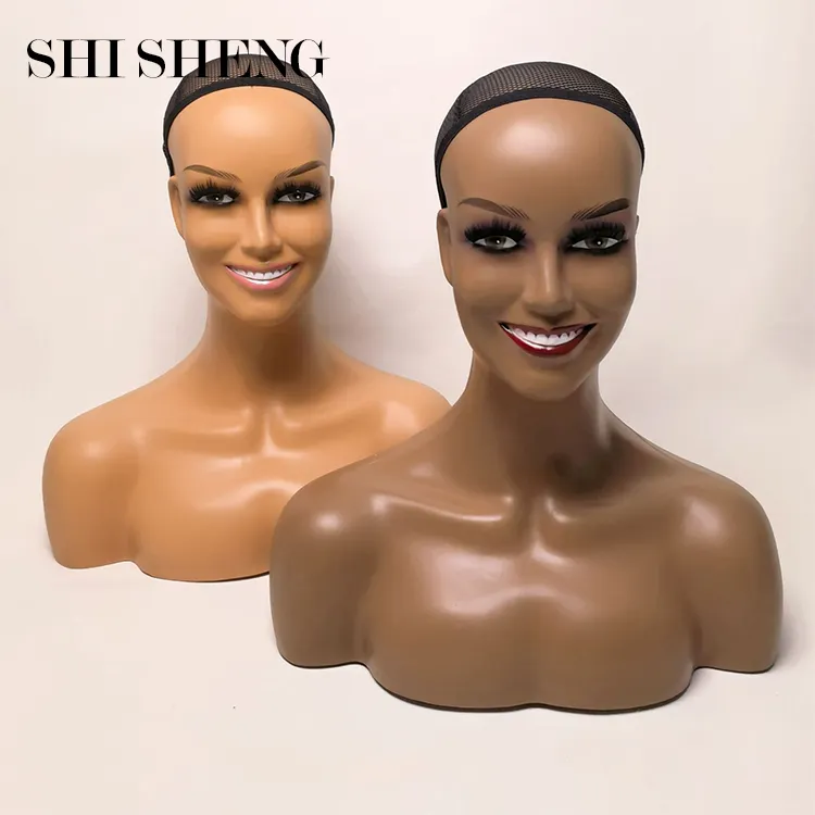 SHI SHENG новая афроамериканская женская голова-манекен с улыбкой и плечами для демонстрации парика, голова куклы для шляпы, очков, шарфа