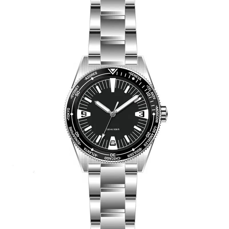 Luxury Silver Men Mechanical Watch Genius Sapphire Steel Strap Water Resistant Automatic diving Watch