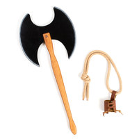 Hacha de juguete de madera hecha a mano de calidad superior de marca española estilo medieval doble negro para actuaciones