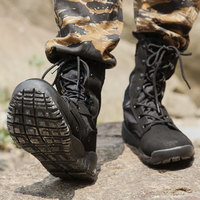 Bottes tactiques d'entraînement Black Light en daim et caoutchouc respirant avec lacets, mi-mollet, amortissantes pour activités de plein air