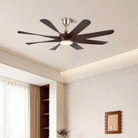 Ventilateur de plafond électrique moderne rustique de 60 pouces avec moteur DC, refroidissement par air, lumière LED, 8 pales, 6 vitesses, en plastique noir, télécommande