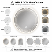 Miroir LED intelligent sans cadre, miroir de salle de bain rétroéclairé, anti-buée avec capteur tactile, affichage de l'heure à intensité variable, IP44 OEM ODM Hôtel