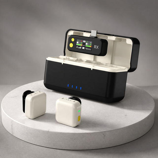 White Wireless Lapel Microphone Noise Cancelling Long Battery Life 5 Colors Available for Live Streaming and Podcast Recording