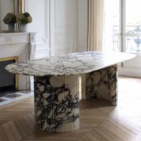 Table à manger ovale moderne de luxe sur mesure en marbre italien Calacatta Viola avec veines violettes, écologique, pour appartement et villa