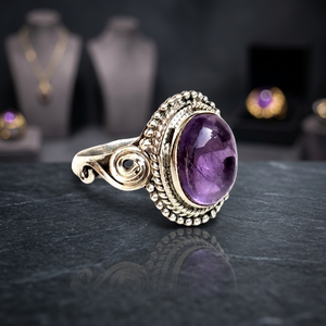 Real Amethyst Stone <b>Ring</b> Sterling Silver 925 Stone <b>Ring</b> Bezel Handmade <b>Indian</b> <b>Rings</b> - Product Image 1