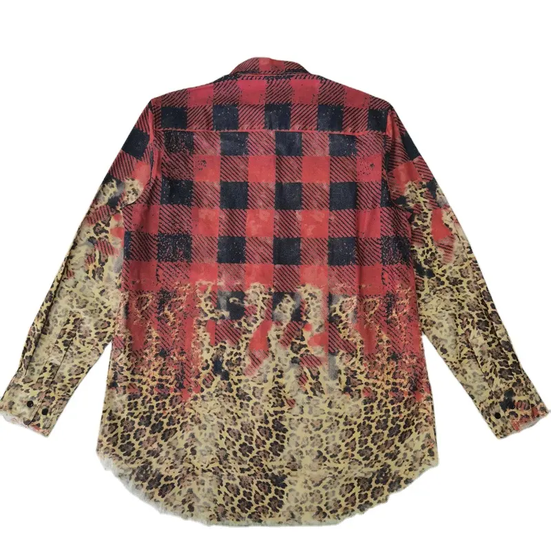 Personalized bleached cotton check custom multi colored long flannel vintage plaid shirt with woven label
