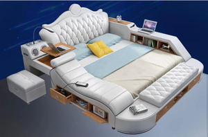Lit intelligent moderne en cuir luxueux avec haut-parleur multimédia et chargeur USB, mobilier de chambre à coucher, lit intelligent - hu-2-038, ensembles de chambre à coucher - Product Image 3