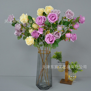 Fleur artificielle Dongchen Crafts, rose à pétales simulés, tige unique, décoration d'intérieur, accessoire de mariage, bouquet à 6 têtes - Product Image 4