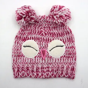 Sewingman B0499C Karikatur-Eule Melanogen-Garn gestreifte Winterstrickmützen Kleinkind-Beanie für Kinder mit Pom Pom