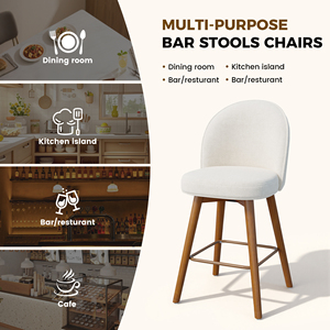 Steady Swivel Counter Height Bar Stool with Wood Legs Adjustable Footpads Chenille Upholstery for Home Bar and Kitchen Island - Product Image 3