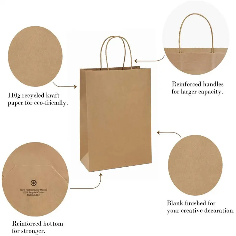 Carrier Custom Recycled Printed Promotional Art Shopping Gift White /Brown Kraft Paper Bags with Twisted Handle