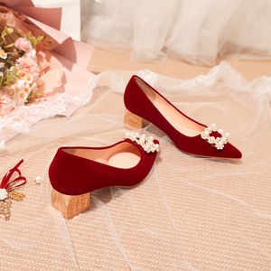 Premium Sexy Red Mary Jane <span class=keywords><strong>Zapatos</strong></span> individuales <span class=keywords><strong>Zapatos</strong></span> de novia Luz de lujo Perla <span class=keywords><strong>Tacón</strong></span> <span class=keywords><strong>medio</strong></span> Tallas grandes <span class=keywords><strong>Zapatos</strong></span> de <span class=keywords><strong>tacón</strong></span> alto - Product Image 4