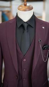 <span class=keywords><strong>Costume</strong></span> de mariage sur mesure pour hommes, coupe ajustée, 3 pièces, couleur <span class=keywords><strong>rouge</strong></span> <span class=keywords><strong>bordeaux</strong></span>, taille plus, veste et pantalon, MS9982 - Product Image 2