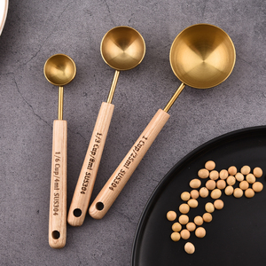 Cuillère à <span class=keywords><strong>café</strong></span> en acier inoxydable doré avec manche en bois, cuillère doseuse de 1 cuillère à soupe pour <span class=keywords><strong>café</strong></span> <span class=keywords><strong>moulu</strong></span>, thé en vrac et grains - Product Image 2