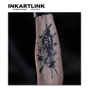 INKARTLINK Pegatina de tatuaje de tigre con salpicaduras de tinta, <span class=keywords><strong>cabeza</strong></span> de animal realista, estilo urbano, abstracto, herbario, 15 días, arte corporal, suministros a granel - Product Image 2