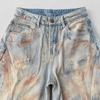 Fabricant OEM ODM de jeans vintage à jambe large, effet usé artistique, style streetwear, service d'usine pour marque privée