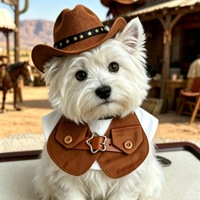 Ensemble de costume de cowboy pour animaux de compagnie : Chapeau de cowboy et bavoir anti-salive – Tenue de cosplay mignonne pour photos, vacances, promenades – Accessoire élégant
