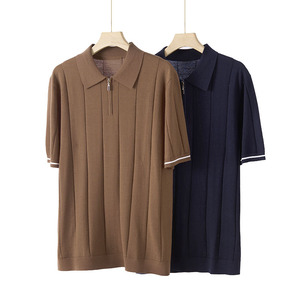 Maglietta 100% da <span class=keywords><strong>uomo</strong></span> con collo a Polo in <span class=keywords><strong>lana</strong></span> Merino Fine maglia mezza Zip a coste a contrasto <span class=keywords><strong>di</strong></span> colore a maniche corte - Product Image 4