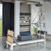 Reformer Pilates Professionnel avec Demi-Tourneuse pour Studio Commercial, Lit de Renforcement Musculaire avec Chariot Silencieux