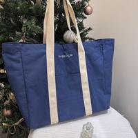 Bolsa de Compras Reutilizable Azul Ecológica Grande con Logotipo Personalizado, Cierre Interior con Cremallera, Patrón de Letras, Cuerda de Algodón