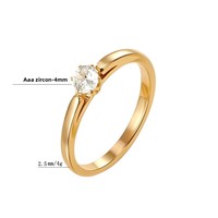Bague Solitaire Classique en Acier Inoxydable avec Zircon AAA de 4 mm et Bande de 2,5 mm pour Femme, Pierre Ronde, Vente en Gros, Stock Prêt, Petites Commandes