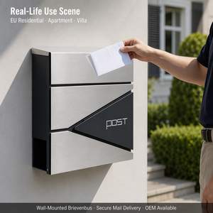 Boîte aux lettres murale en acier inoxydable OEM |   Boîte aux lettres extérieure A4 |   Projets résidentiels et d'appartements dans l'UE - Product Image 6