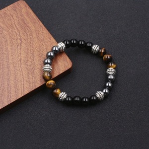 Bracelet extensible 8 mm fait main pour homme, perles œil de tigre et hématite noire, pierre magnétique noire, pour la guérison - Product Image 2