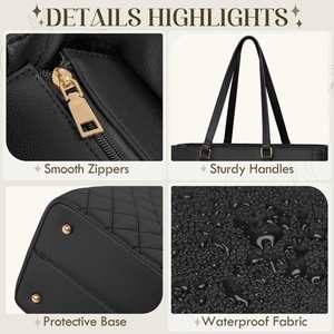 Bolso de Mano para Portátil de Cuero PU Impermeable de Primera Calidad con Diseño Acolchado en Forma de Diamante y Organización de Múltiples Compartimentos para Profesionales con Estilo - Product Image 5