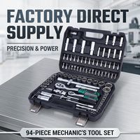 Kit d'outils mécaniques de haute précision 94 pièces, jeu complet de douilles et embouts, clé à cliquet ergonomique pour le démontage de moteurs automobiles