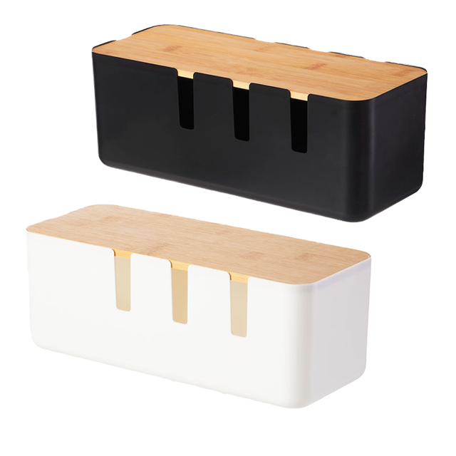 Household Bamboo Cable Storage Box Socket Management Box With Cover USB Hub Wood Lid Cord Cable Storage Box
