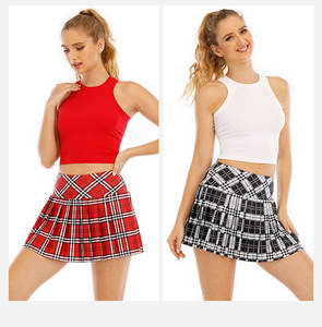 Оптовая продажа: Женская летняя спортивная одежда для активного отдыха, теннисная юбка-шорты из стрейч-спандекса/хлопка с плиссировкой и клетчатым узором - Product Image 2