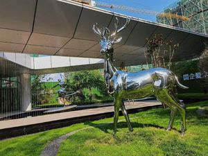 Sculpture en acier inoxydable poli miroir, statue d'animal en métal pour <span class=keywords><strong>jardin</strong></span>, cour, pelouse, paysage, décoration artistique - Product Image 3