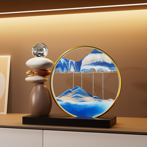 Round 3D Flowing Sand Art Ornament Gold <b>Frame</b> Desktop Decor <b>for</b> Living Room Office TV Cabinet - Product Image 2