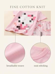 Bulala Set di <span class=keywords><strong>abbigliamento</strong></span> <span class=keywords><strong>estivo</strong></span> per bambina con motivo cartoon, 2 pezzi, pantaloncini a maniche corte in cotone traspirante in stile europeo e americano - Product Image 5