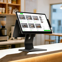Máquina POS sin ventilador de diseño innovador de 15.6 pulgadas, fabricada en fábrica, con sistema POS Windows 11, soporte VESA y cuerpo delgado de aluminio.